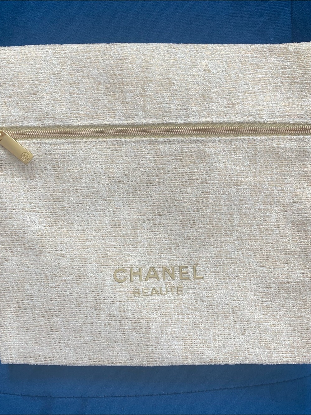 CHANEL Beige Beauté Cosmetic Pouch with Gold Accents